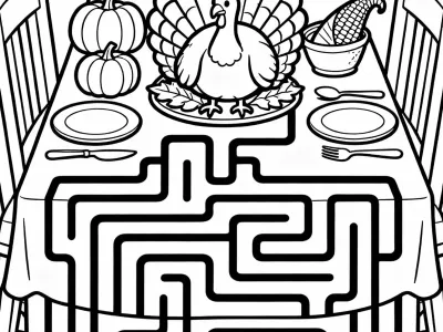 Outstanding Thanksgiving Table Maze Coloring Page