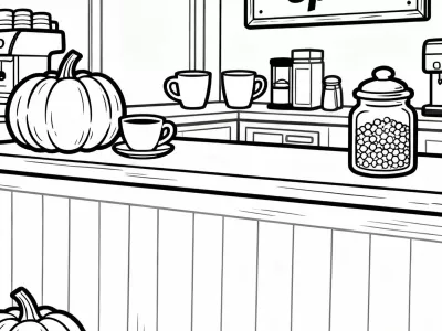 Creative Pumpkin Spice Cafe Scenes Coloring Page