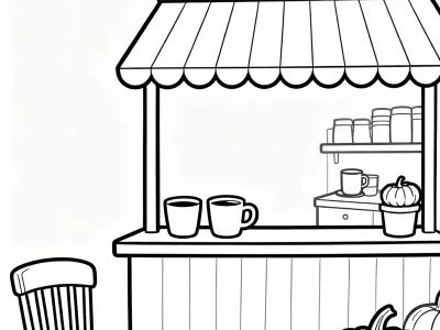 Delightful Happy Pumpkin Spice Cafe Scenes Coloring Page