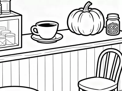 Enchanting Pumpkin Spice Cafe Scenes Coloring Page