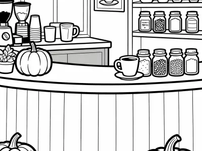 Gorgeous Happy Pumpkin Spice Cafe Scenes Coloring Page
