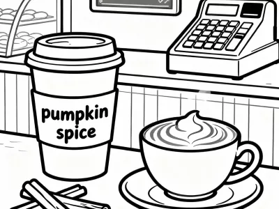 Incredible Pumpkin Spice Cafe Scenes Coloring Page