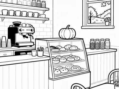 Joyful Pumpkin Spice Cafe Scenes With Decorations Coloring Page