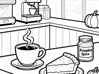 Lovely Pumpkin Spice Cafe Scenes Coloring Page