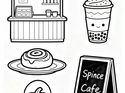 Magical Pumpkin Spice Cafe Scenes Coloring Page