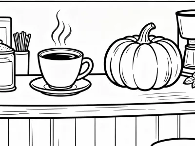 Nice Funny Pumpkin Spice Cafe Scenes Coloring Page