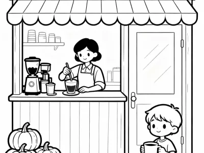 Outstanding Pumpkin Spice Cafe Scenes Coloring Page