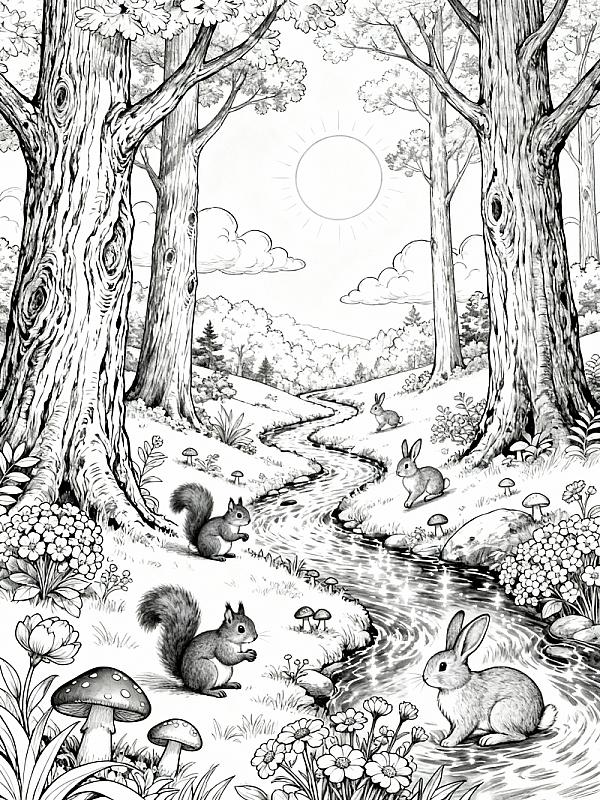 Coloring page for 9 Amazing Forest Coloring Sheets for Kids in 2026